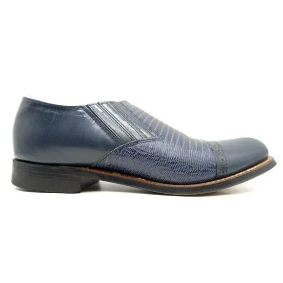 Stacy Adams Navy Blue Lizard Skin Print Leather Cap Toe Loafers Shoes Men\'s 7 D Vintage STACY ADAMS Blue Lizard Oxford Dress Shoes Size US  main image 2